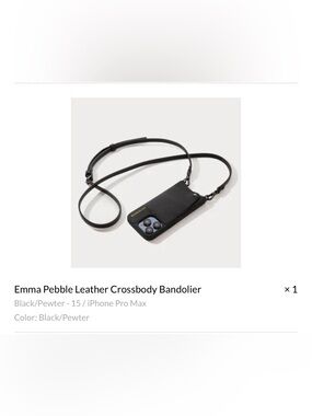 Emma Pebble Leather Crossbody Phone Bandolier - Black/Pewter iPhone 15 promax